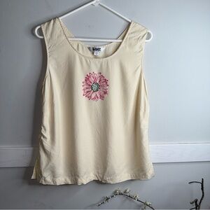 Vintage Blast Clothing Co. Silk Elegant Cream Tank Top with Pink Floral Design